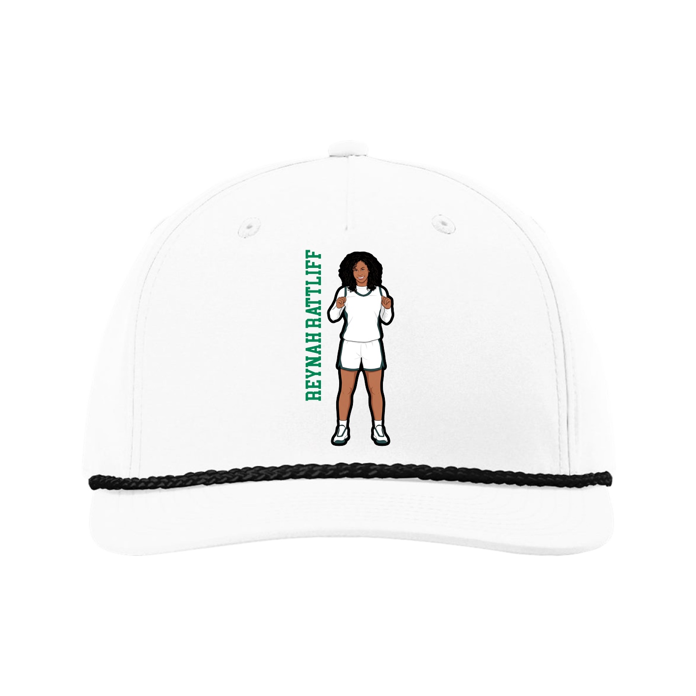 Five-Panel Classic Rope Cap — Name Vertical in White