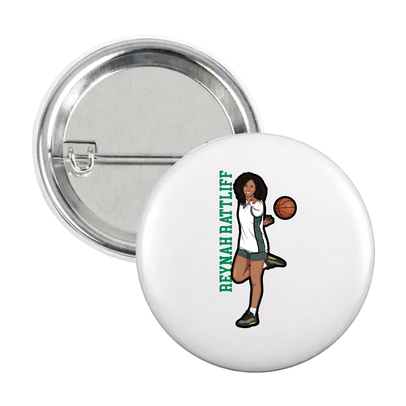 Game Day Button — Name Vertical in White