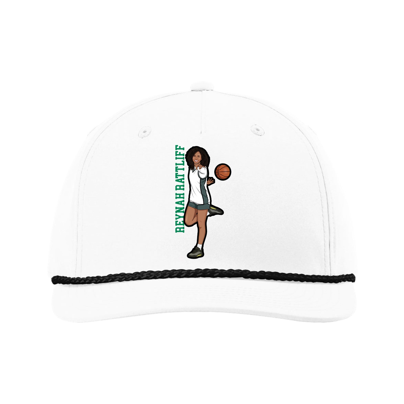 Five-Panel Classic Rope Cap — Name Vertical in White