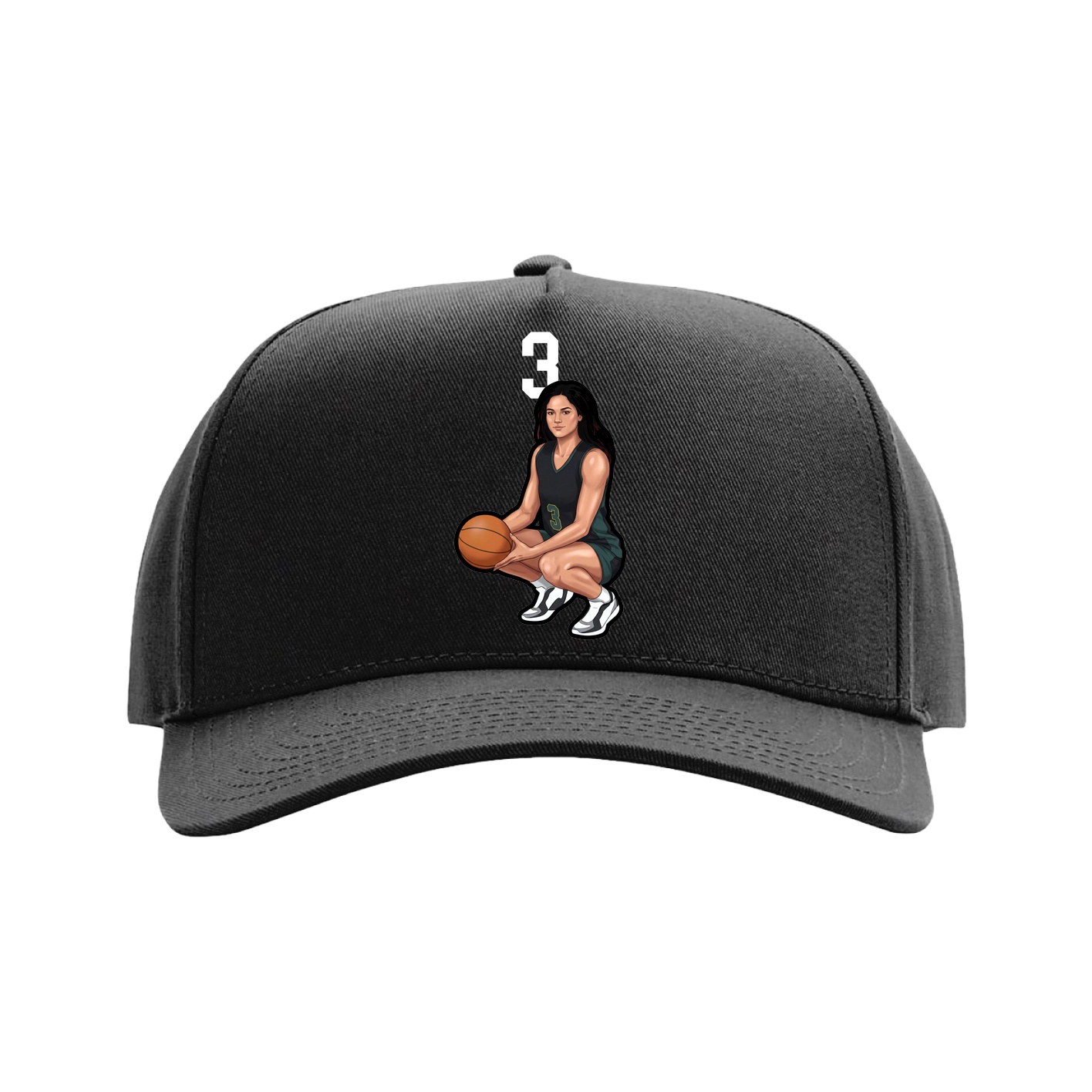 Full Fabric Five-Panel Champ Cap — Number Top in Black