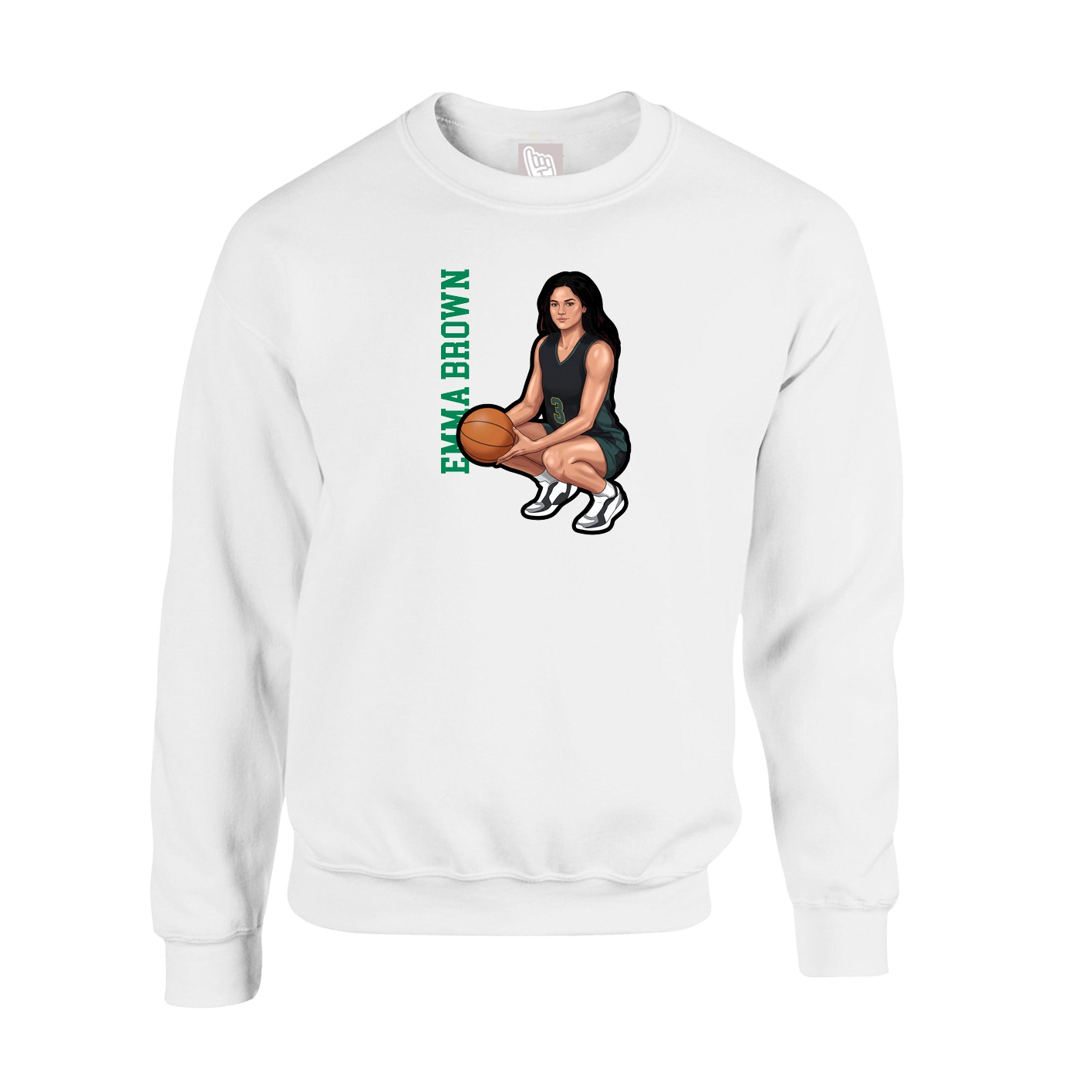Fleece Crew — Name Vertical in White
