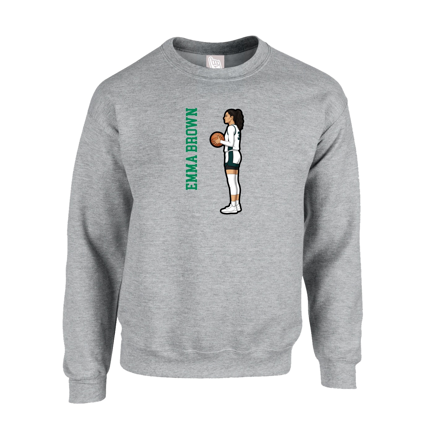 Fleece Crew — Name Vertical in Grey