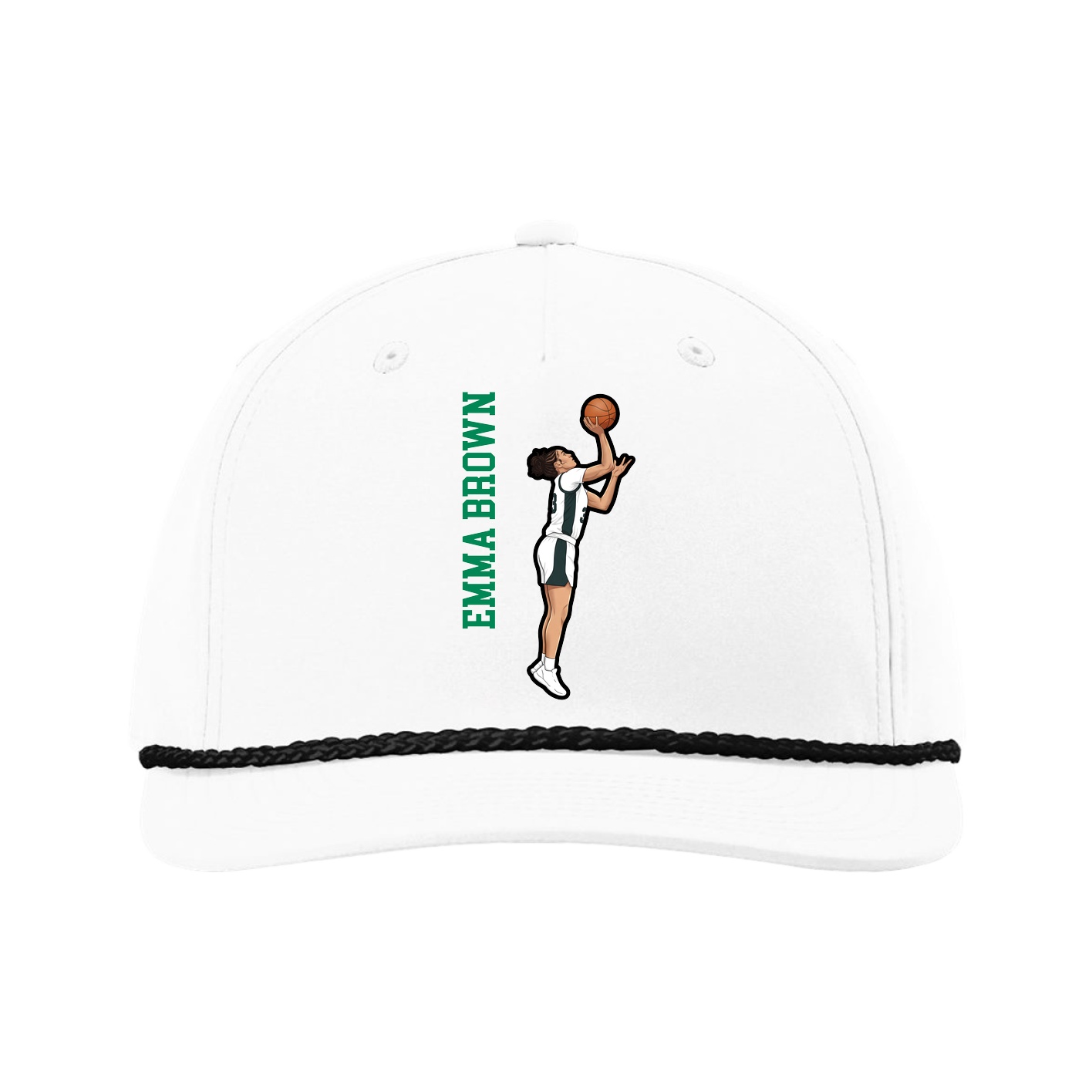 Five-Panel Classic Rope Cap — Name Vertical in White