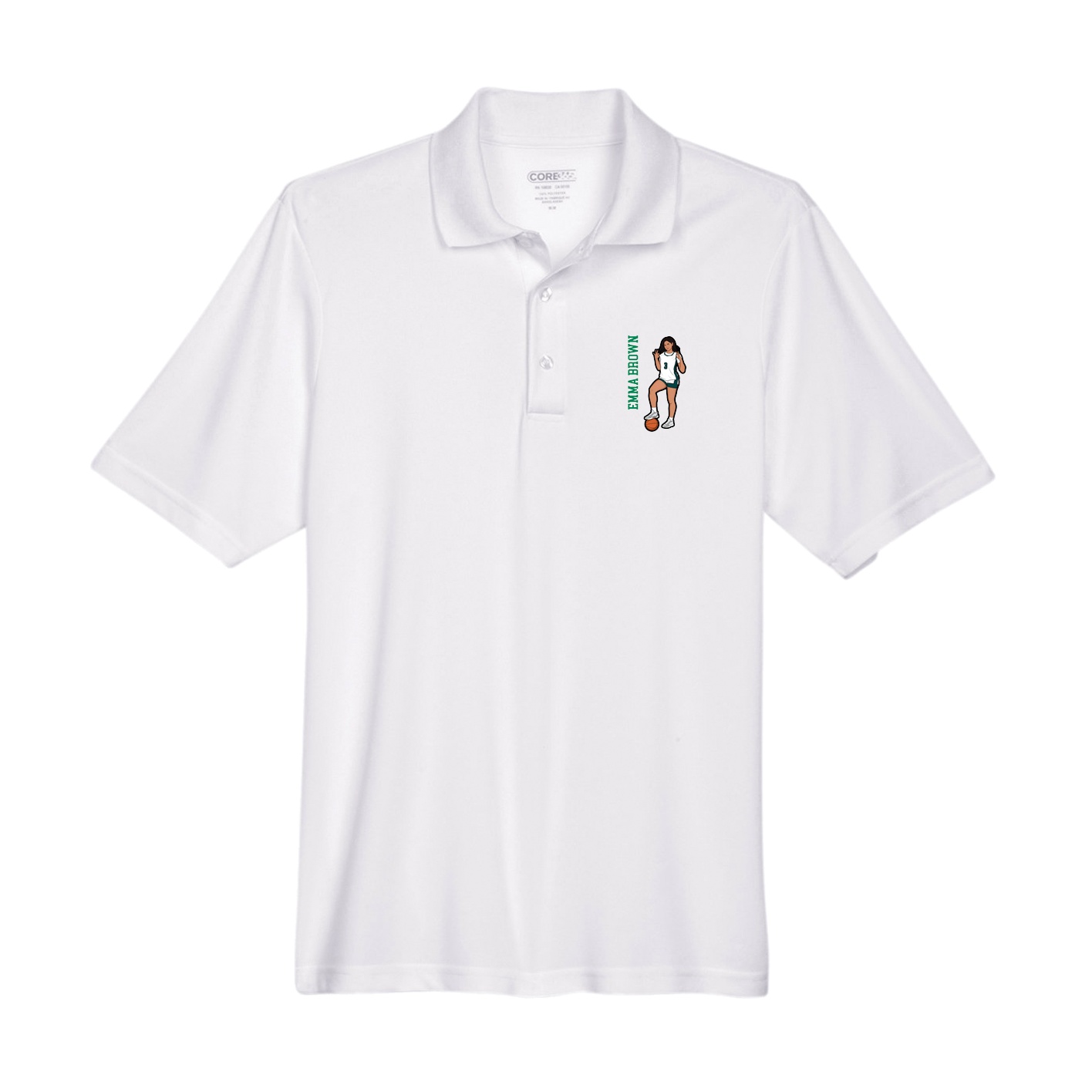 Performance Polo — Name Vertical in White