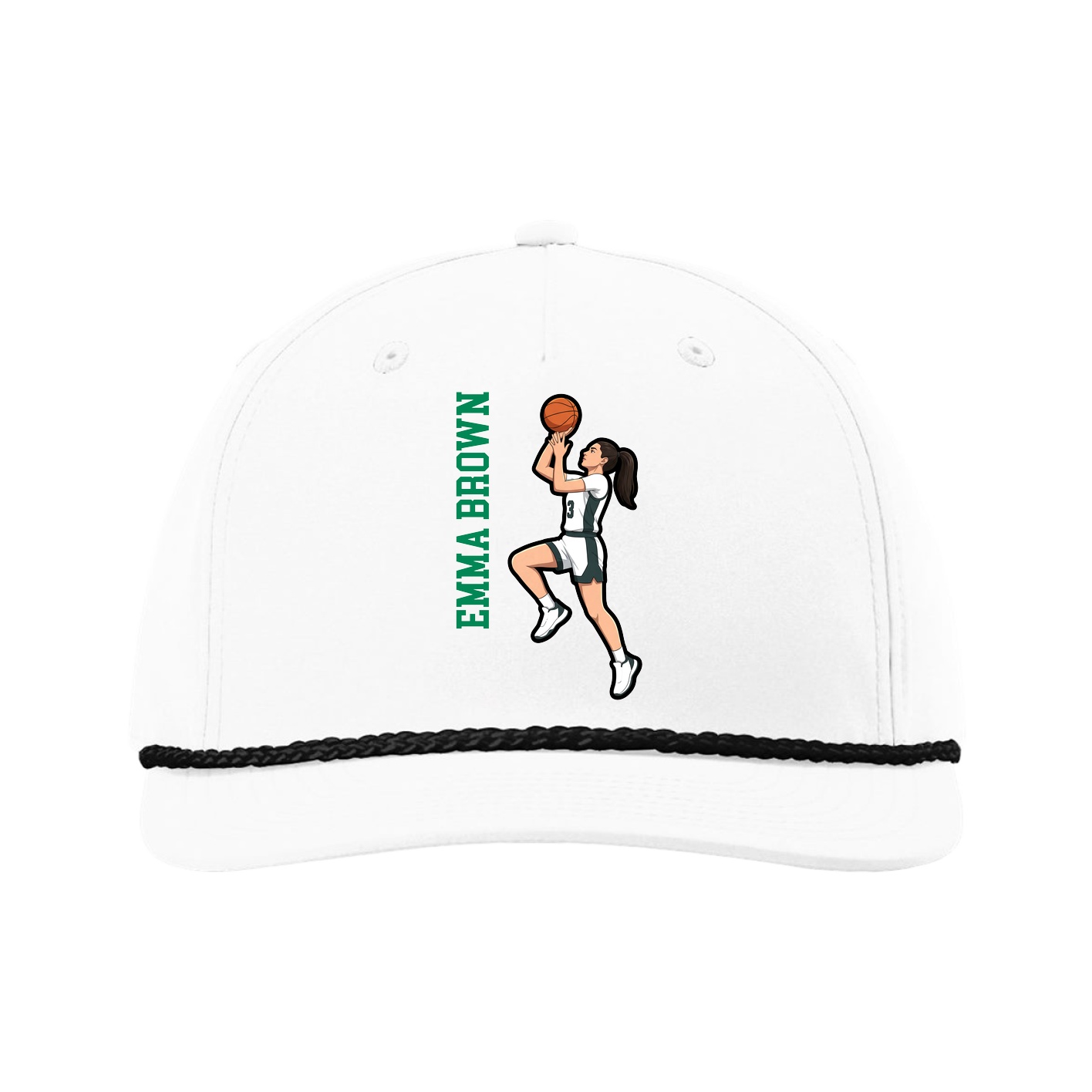 Five-Panel Classic Rope Cap — Name Vertical in White