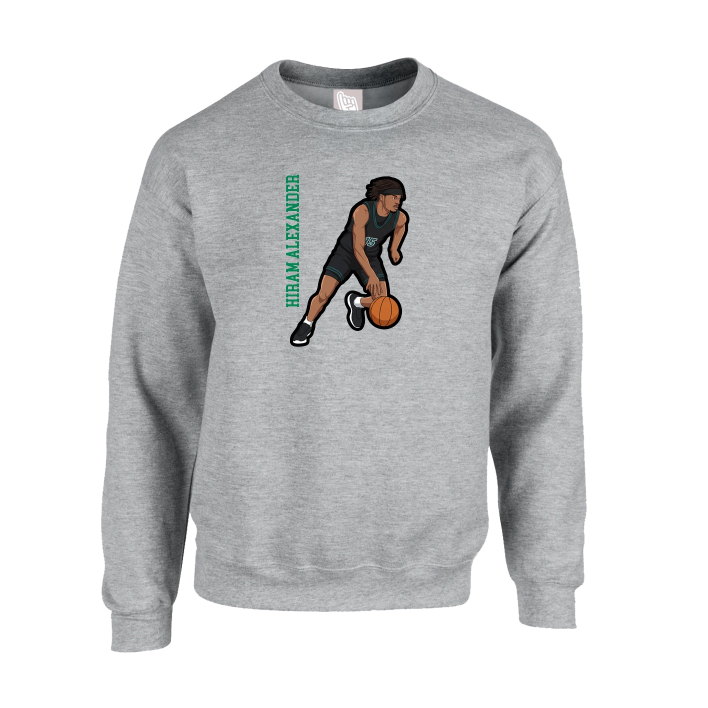 Fleece Crew — Name Vertical in Grey
