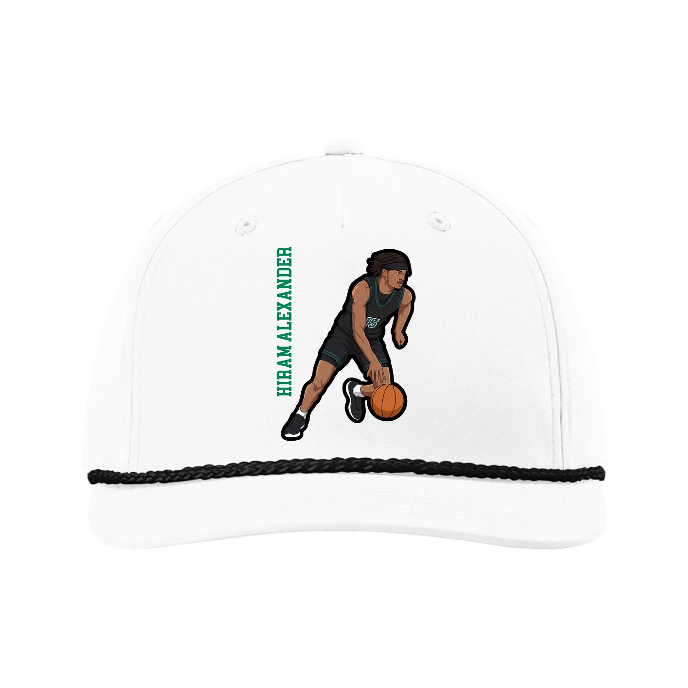 Five-Panel Classic Rope Cap — Name Vertical in White