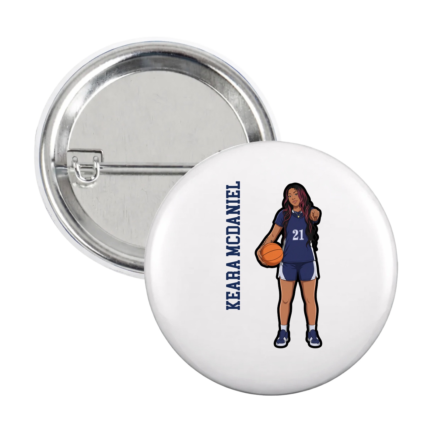 Game Day Button — Name Vertical in White
