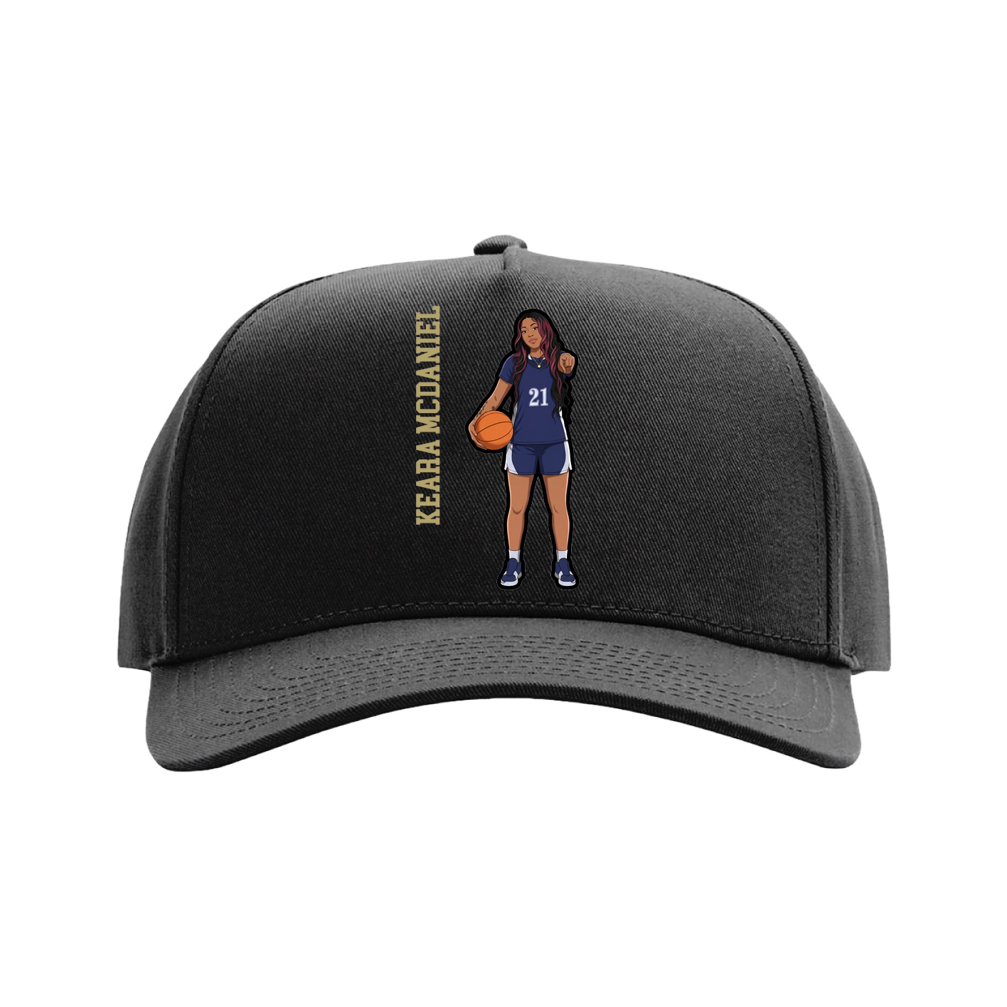 Full Fabric Five-Panel Champ Cap — Name Vertical in Black