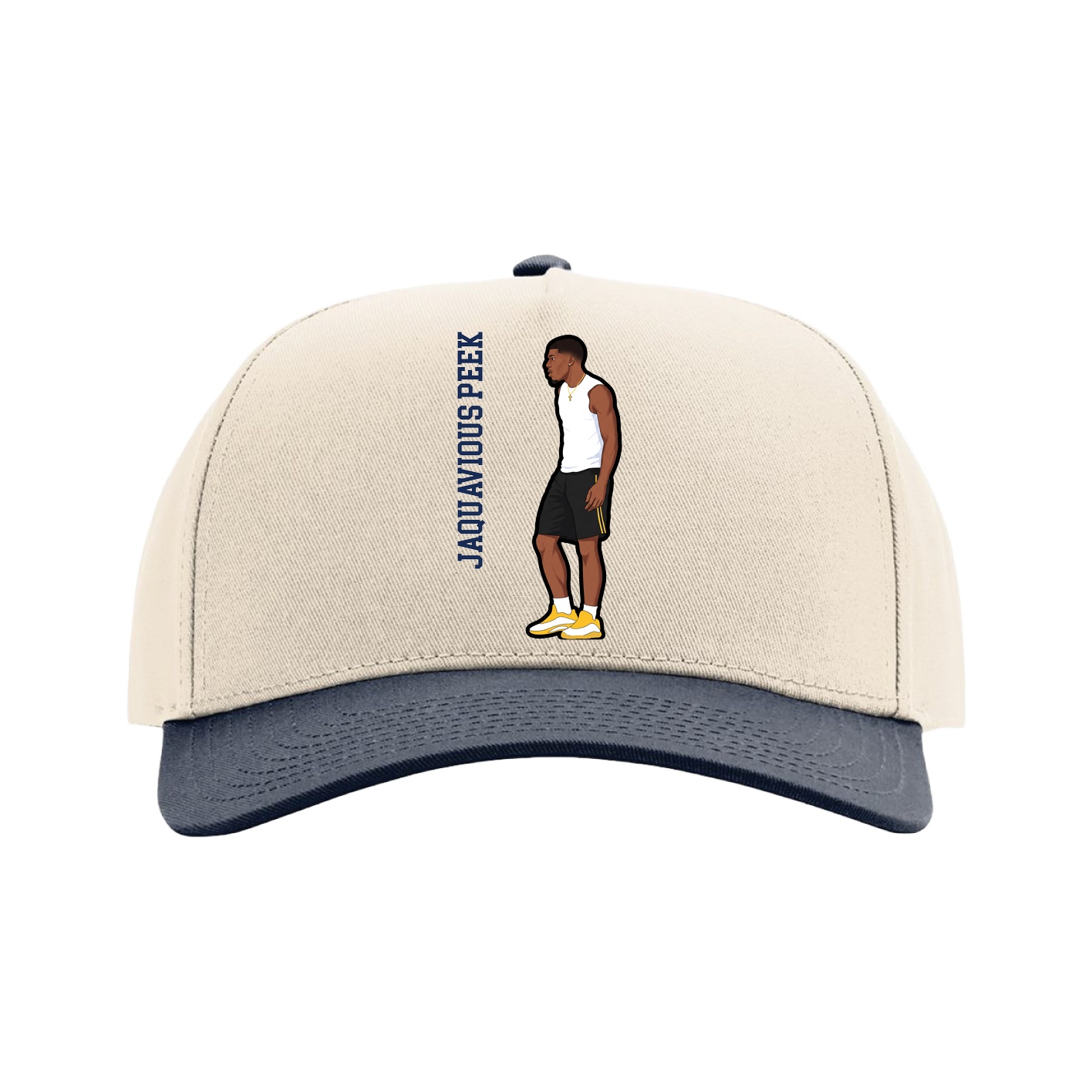 Full Fabric Five-Panel Champ Cap — Name Vertical in Cream/Navy