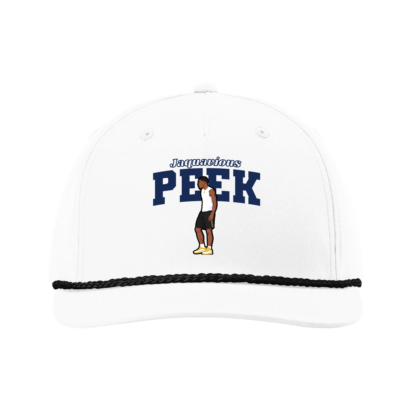 Five-Panel Classic Rope Cap — Name Arch in White