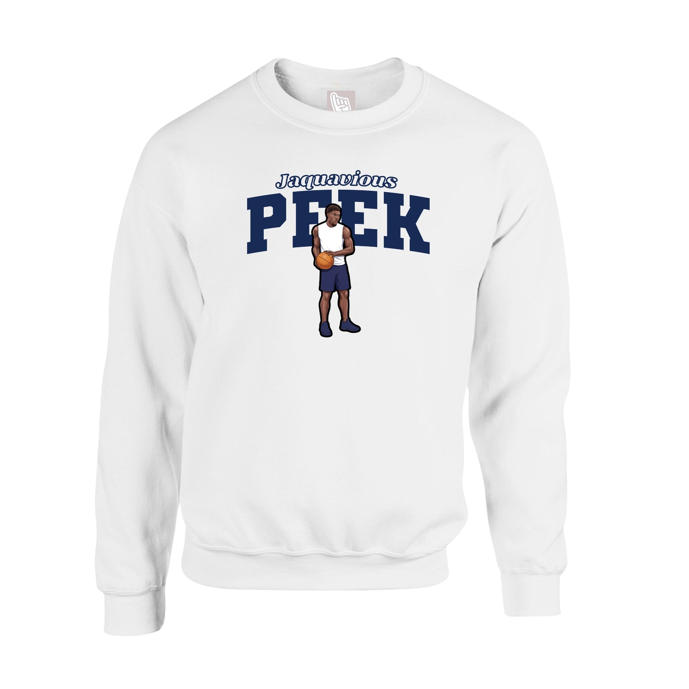 Fleece Crew — Name Arch in White