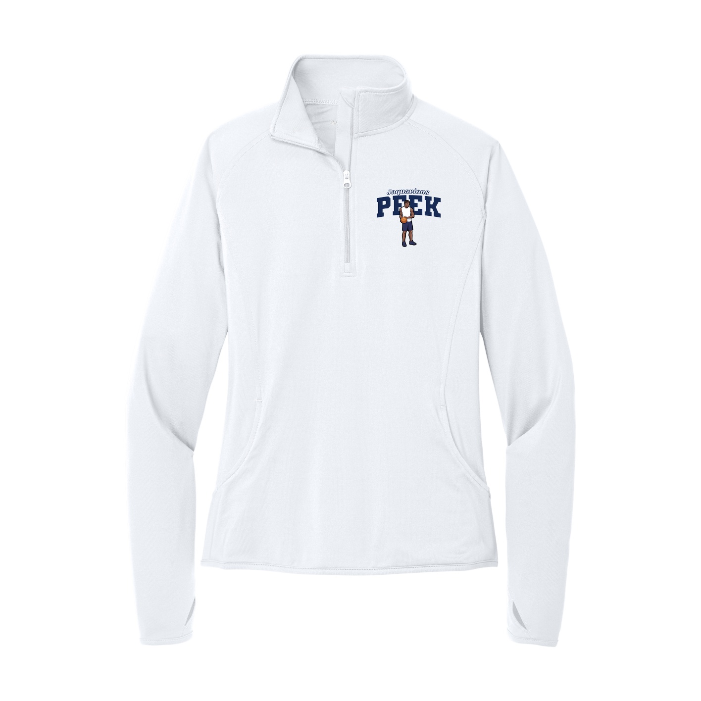 Women's Q-Zip Pullover — Name Arch in White