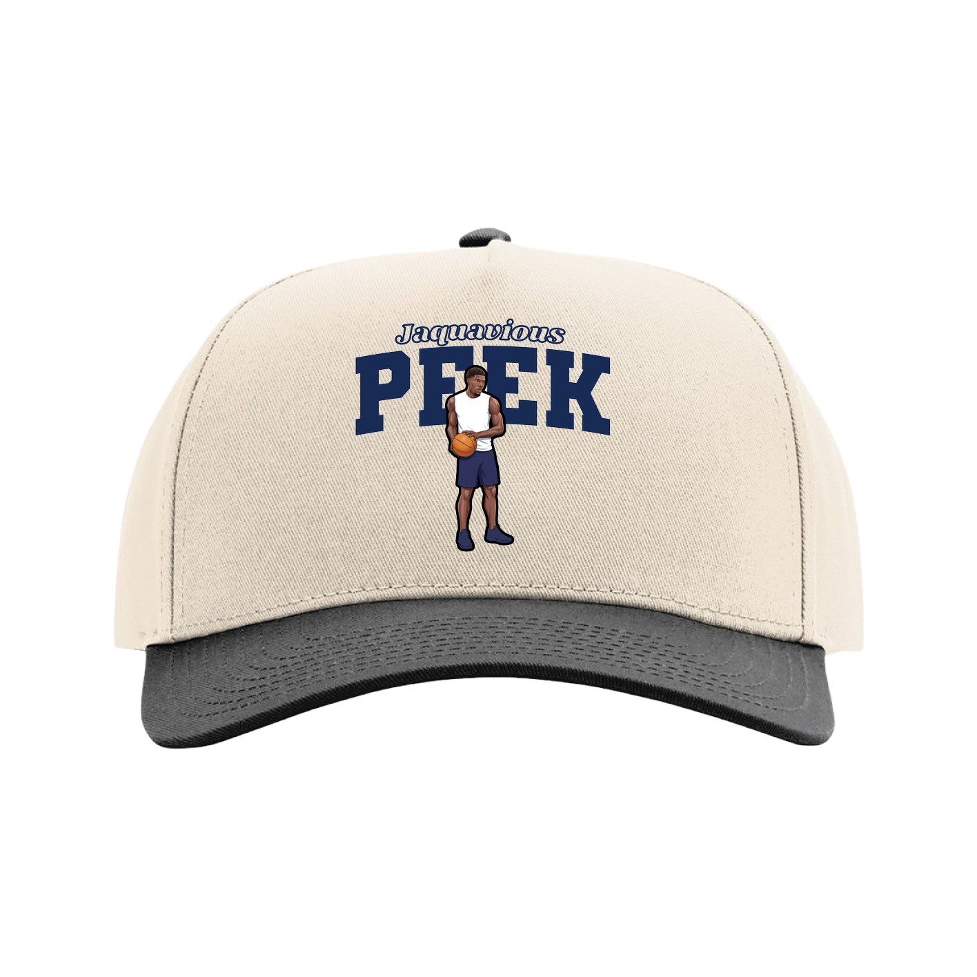 Full Fabric Five-Panel Champ Cap — Name Arch in Cream/Black