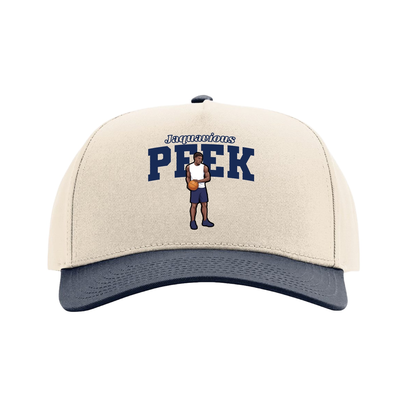 Full Fabric Five-Panel Champ Cap — Name Arch in Cream/Navy
