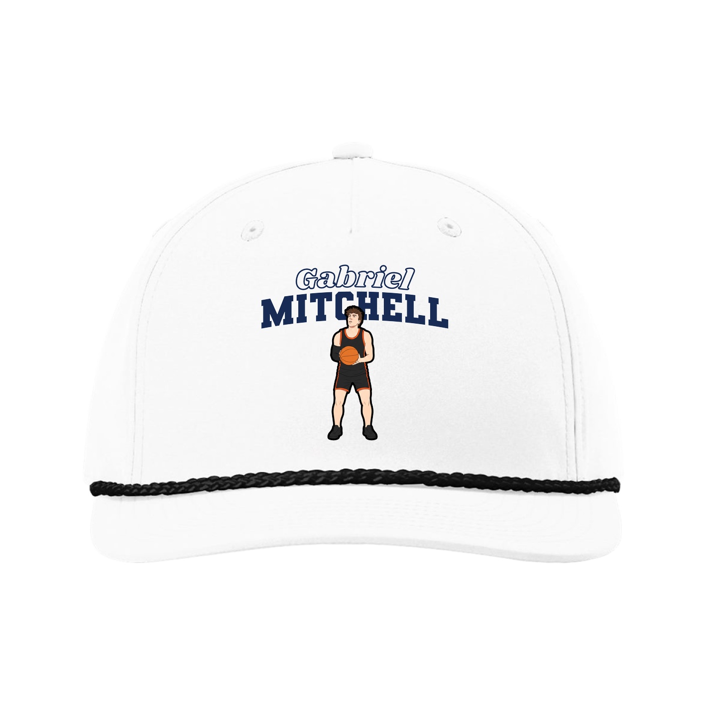 Five-Panel Classic Rope Cap — Name Arch in White