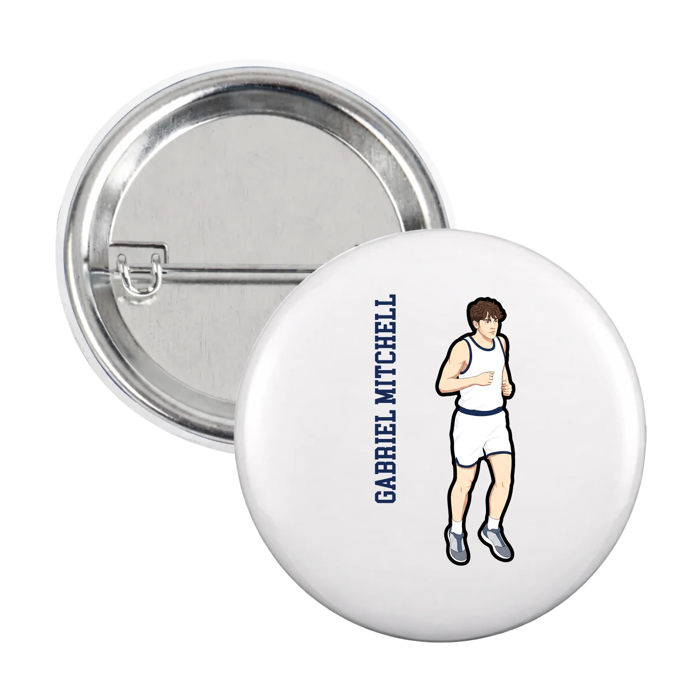 Game Day Button — Name Vertical in White