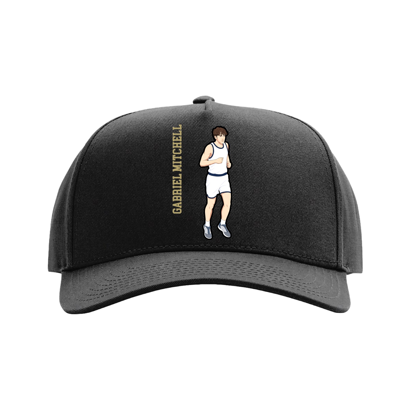 Full Fabric Five-Panel Champ Cap — Name Vertical in Black