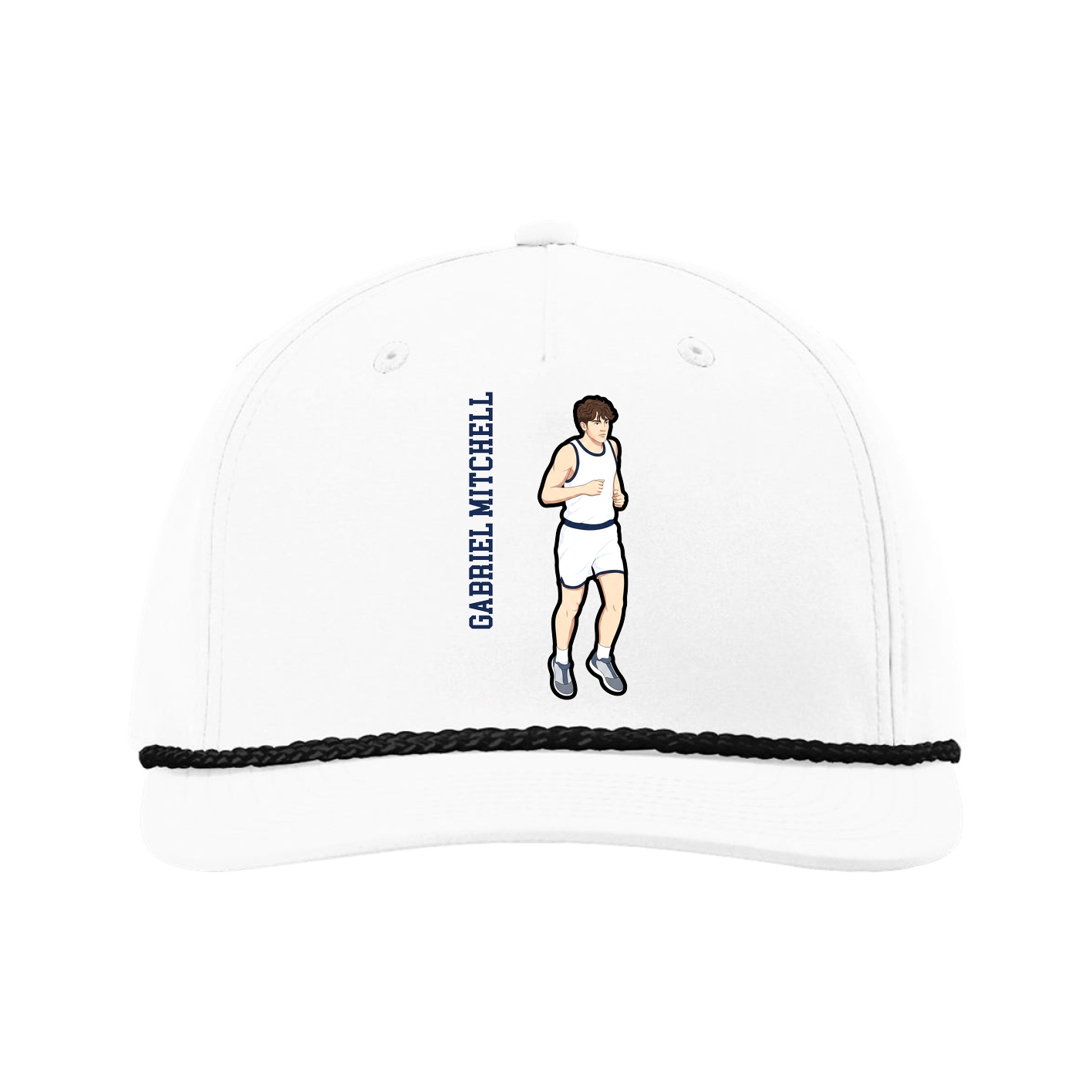 Five-Panel Classic Rope Cap — Name Vertical in White