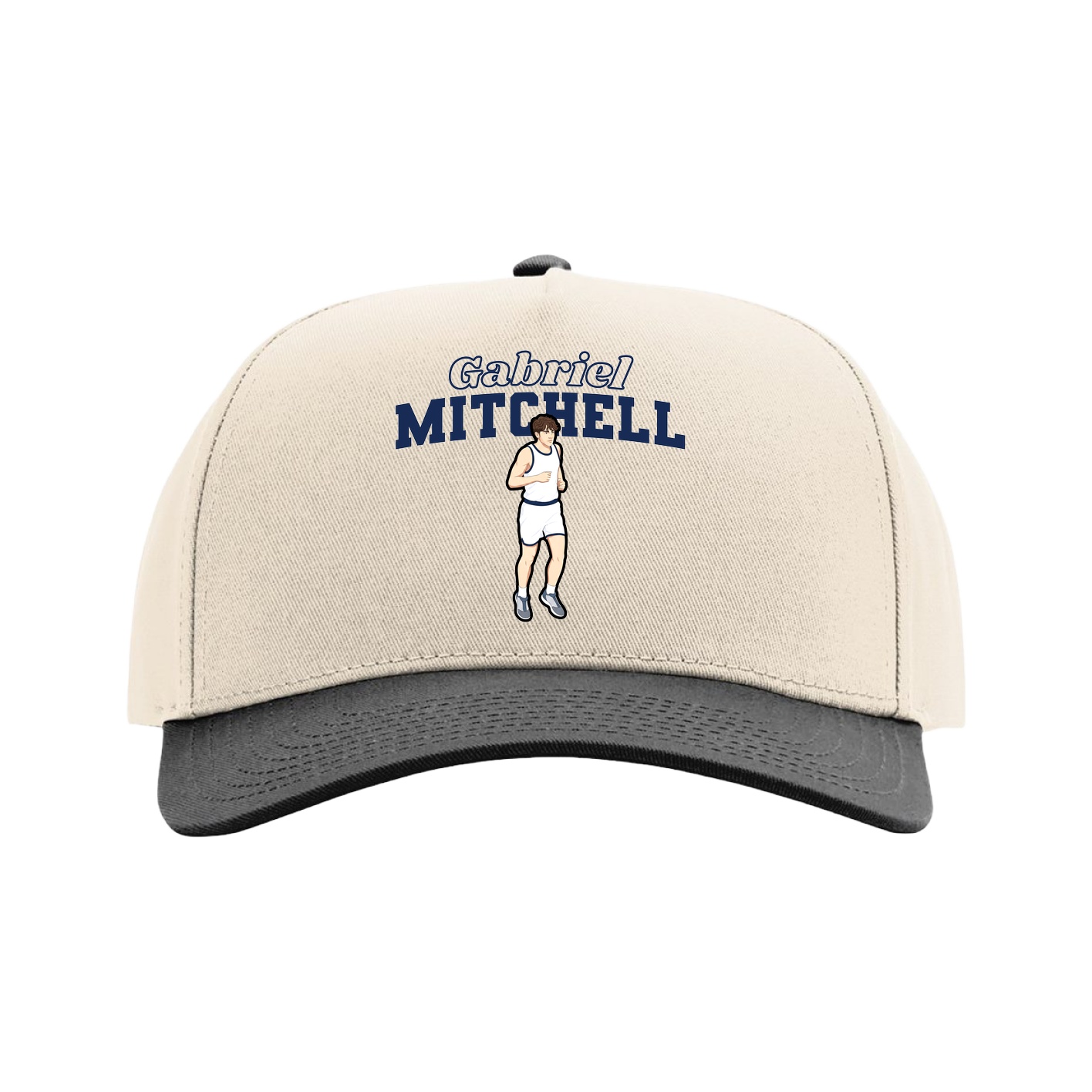 Full Fabric Five-Panel Champ Cap — Name Arch in Cream/Black