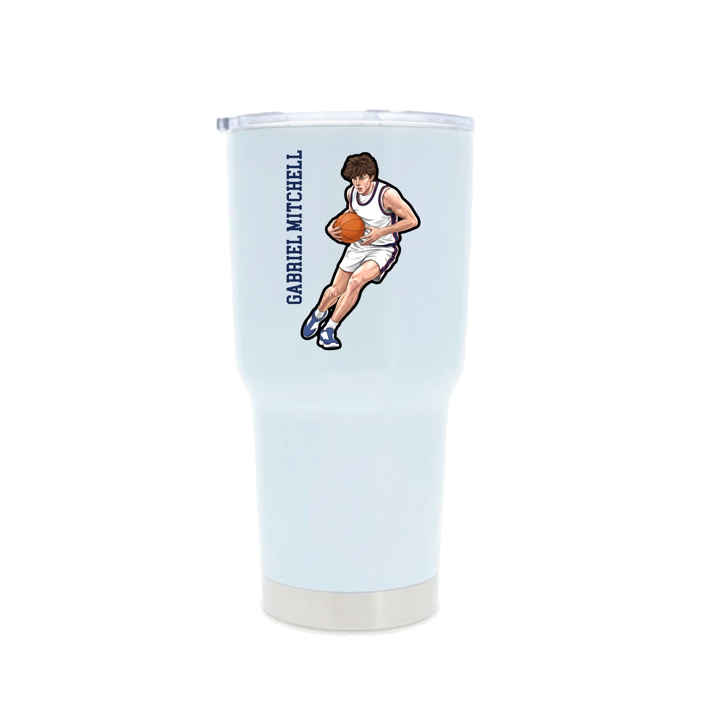 30oz Stainless Steel Tumbler — Name Vertical in White
