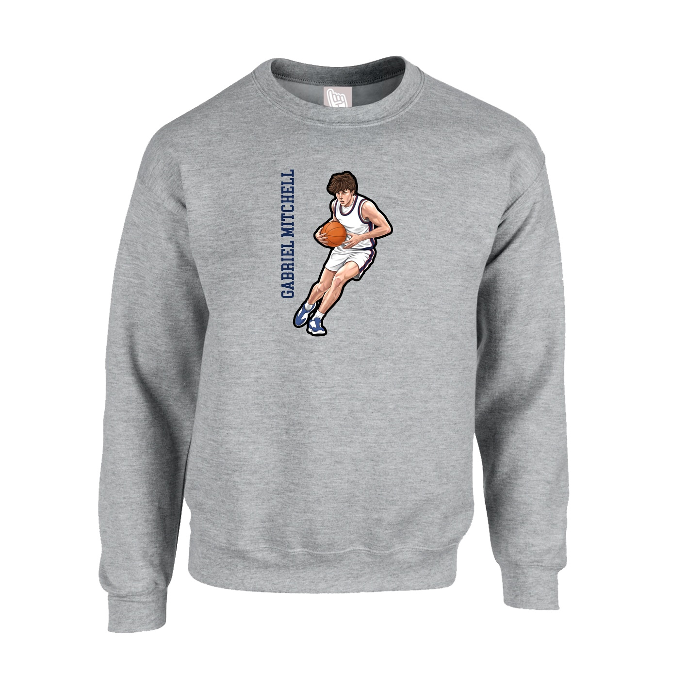 Fleece Crew — Name Vertical in Grey