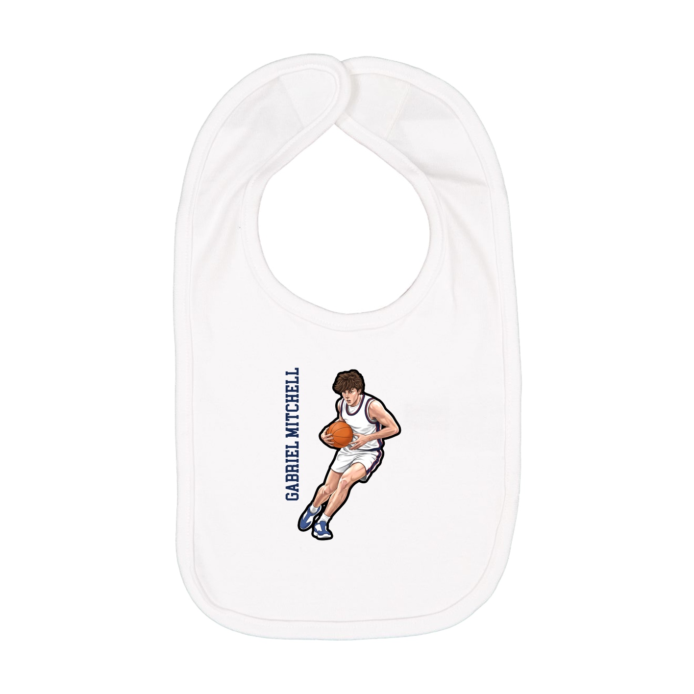 Infant Bib — Name Vertical in White