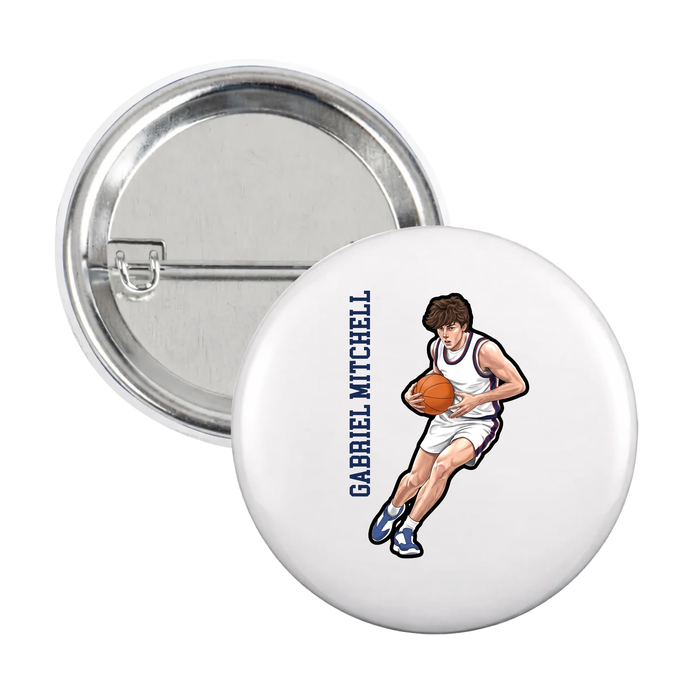 Game Day Button — Name Vertical in White