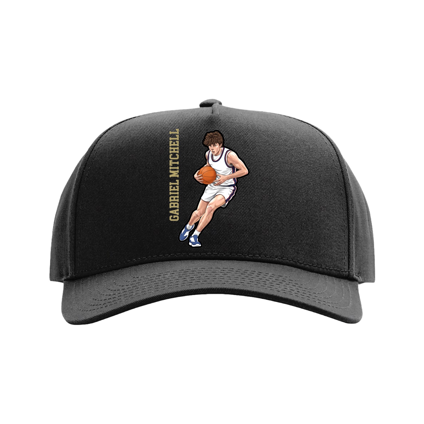 Full Fabric Five-Panel Champ Cap — Name Vertical in Black