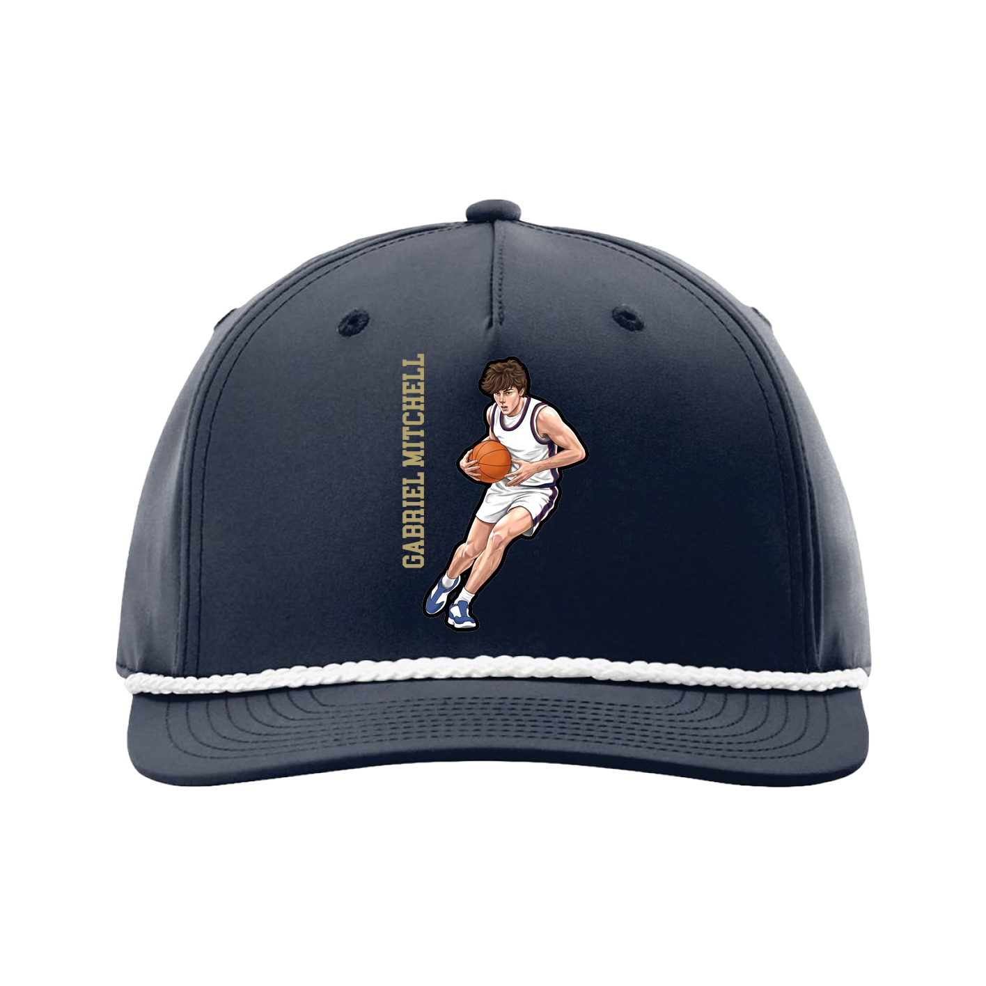 Five-Panel Classic Rope Cap — Name Vertical in Navy