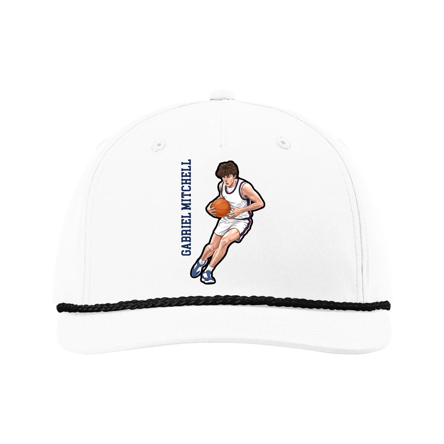 Five-Panel Classic Rope Cap — Name Vertical in White