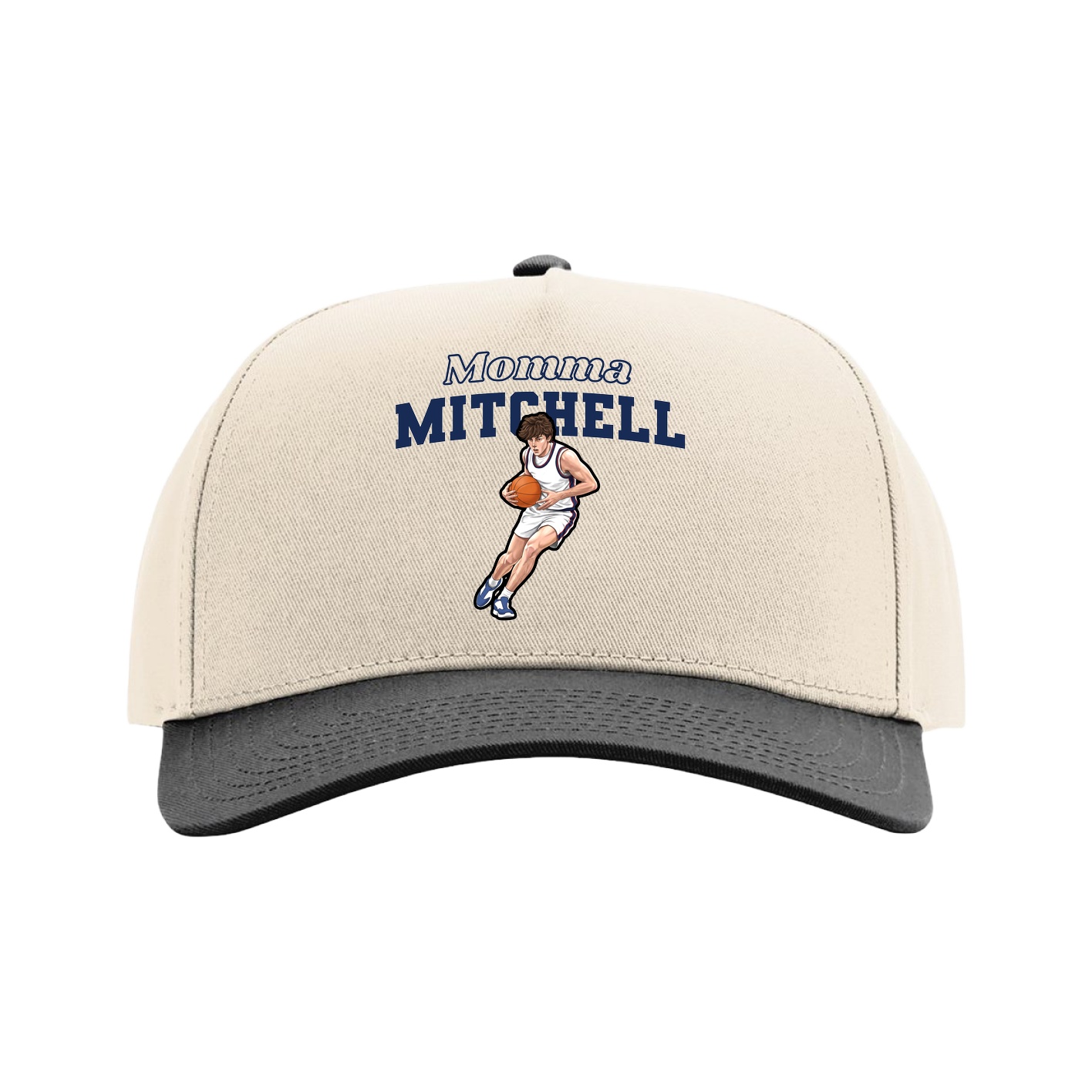 Full Fabric Five-Panel Champ Cap — Mothers Day Block in Cream/Black