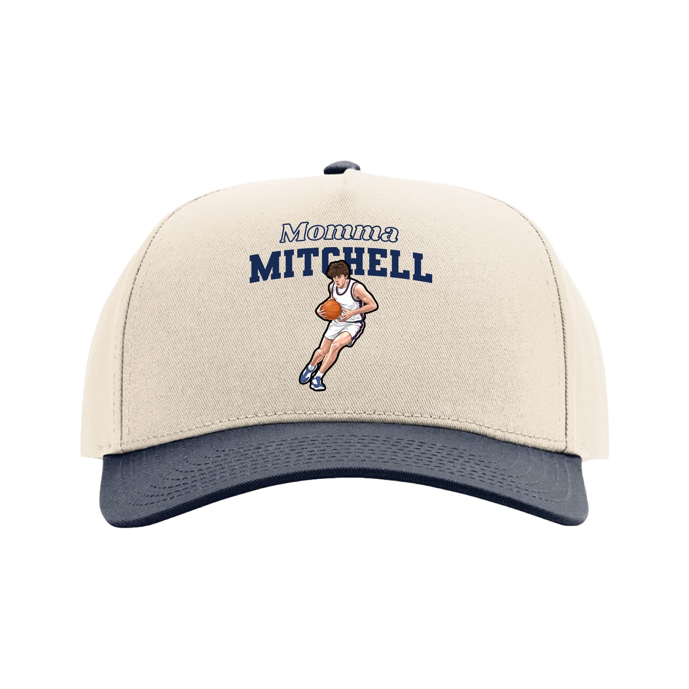 Full Fabric Five-Panel Champ Cap — Mothers Day Block in Cream/Navy