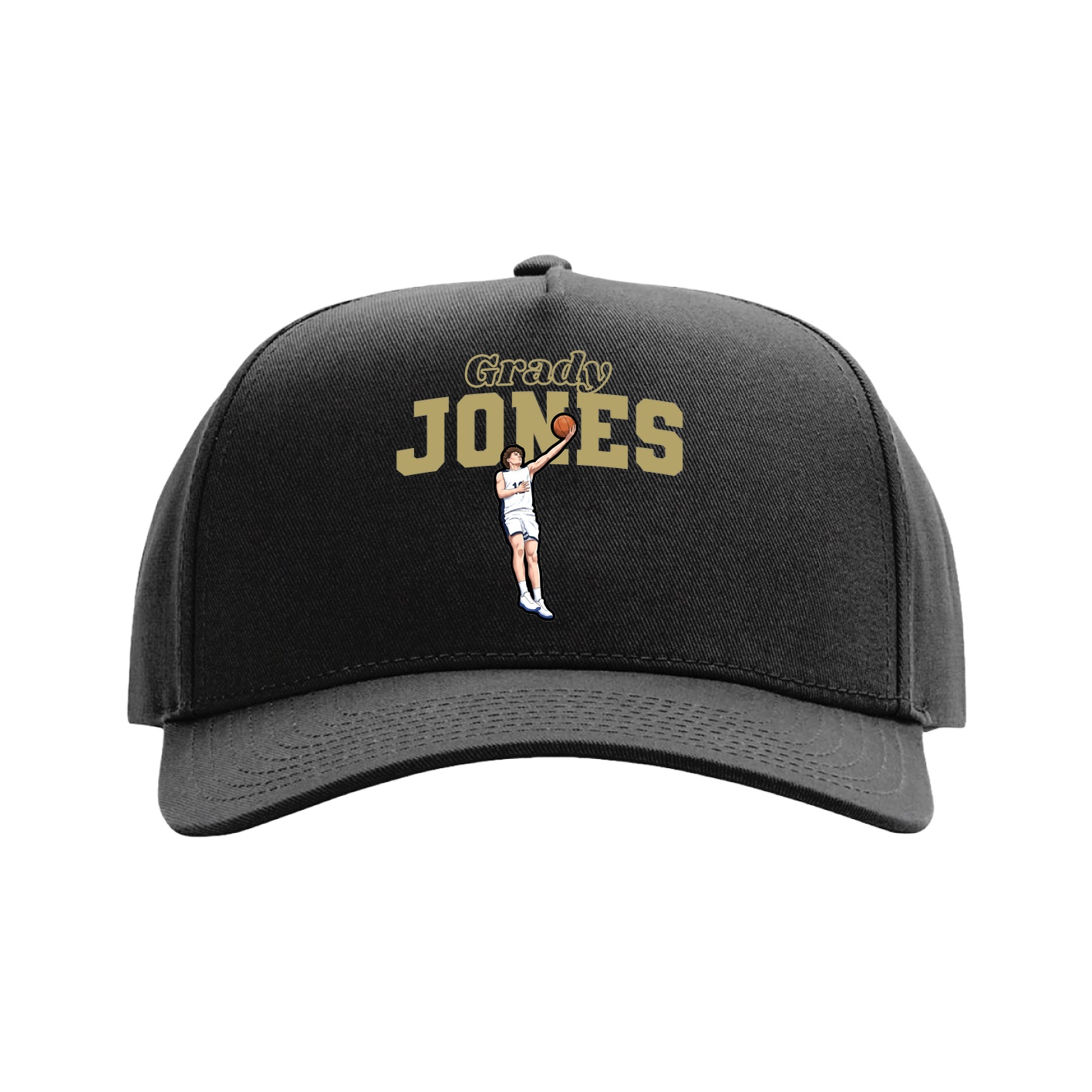 Full Fabric Five-Panel Champ Cap — Name Arch in Black