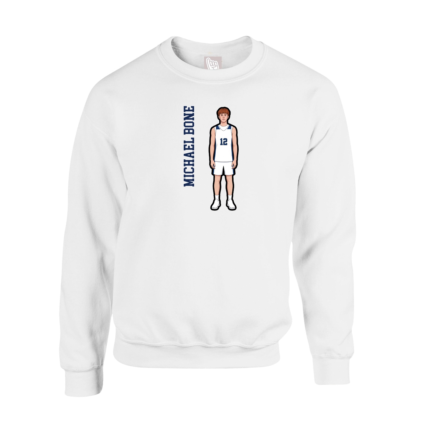 Fleece Crew — Name Vertical in White