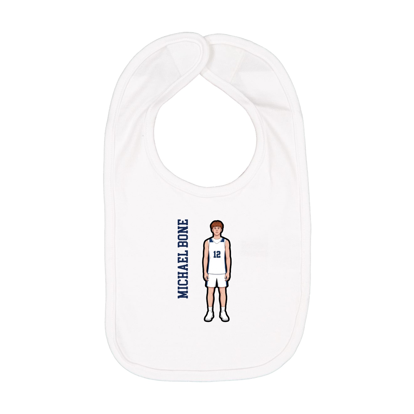 Infant Bib — Name Vertical in White