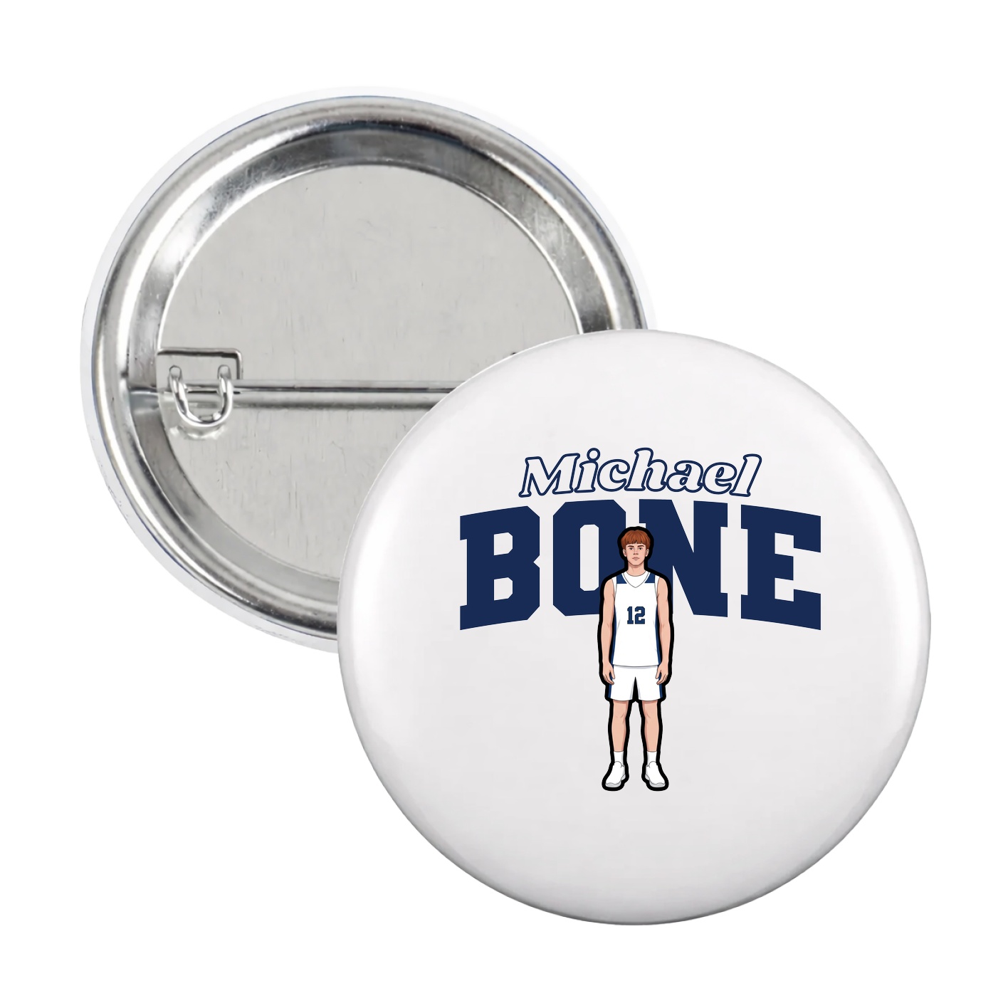 Game Day Button — Name Arch in White