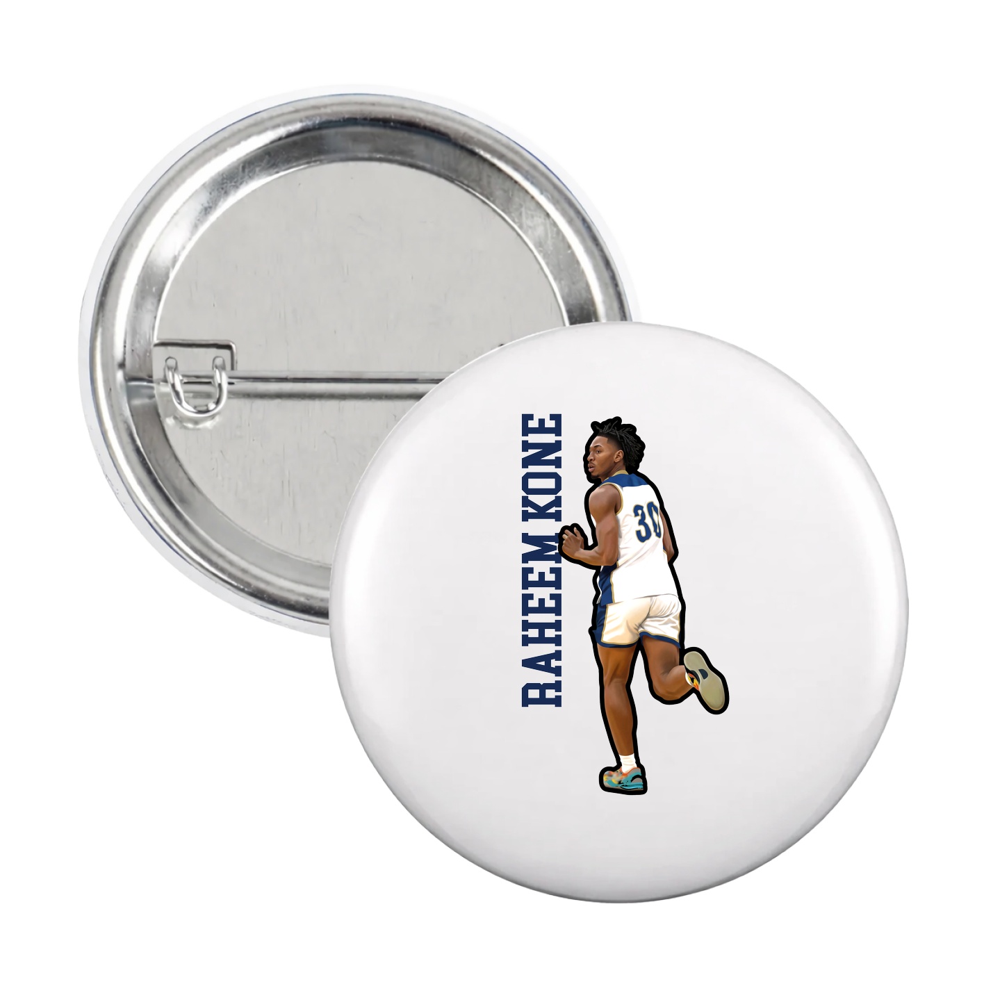 Game Day Button — Name Vertical in White