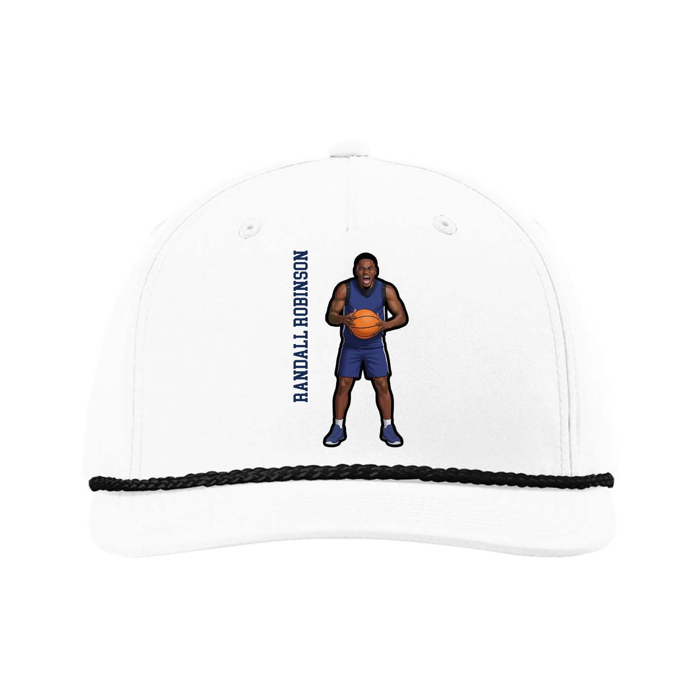 Five-Panel Classic Rope Cap — Name Vertical in White