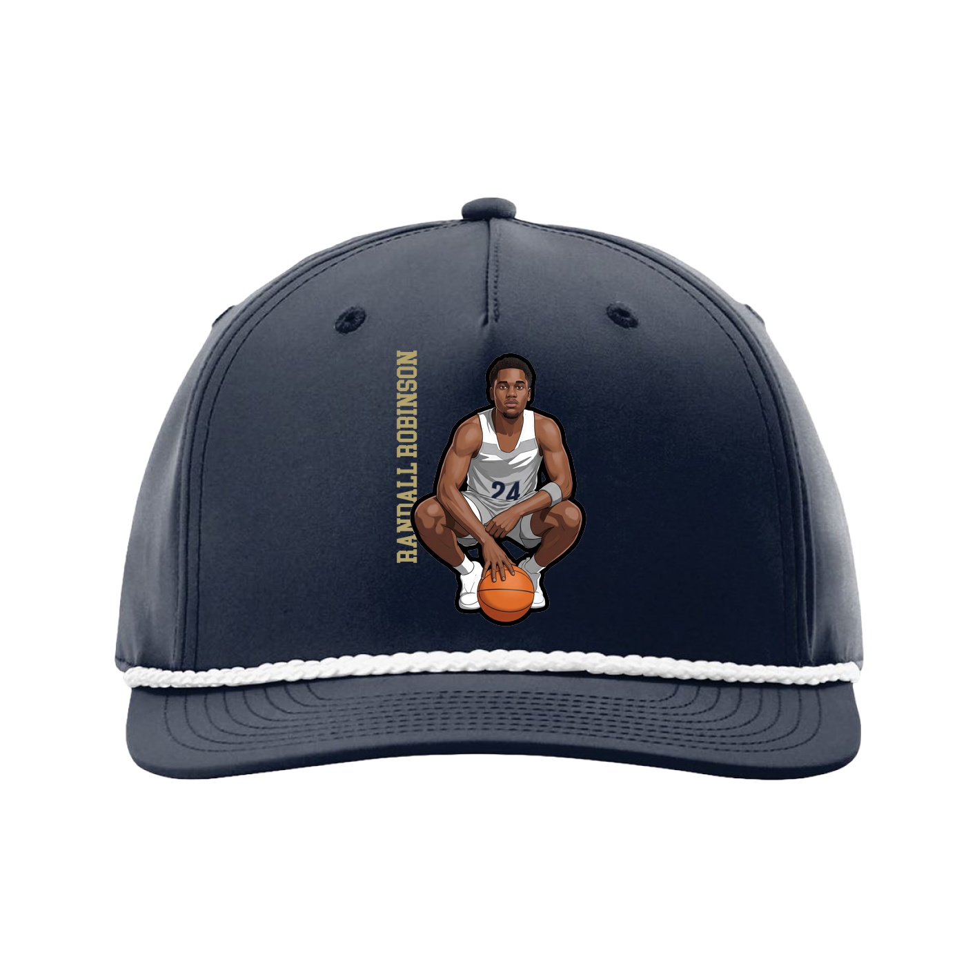 Five-Panel Classic Rope Cap — Name Vertical in Navy
