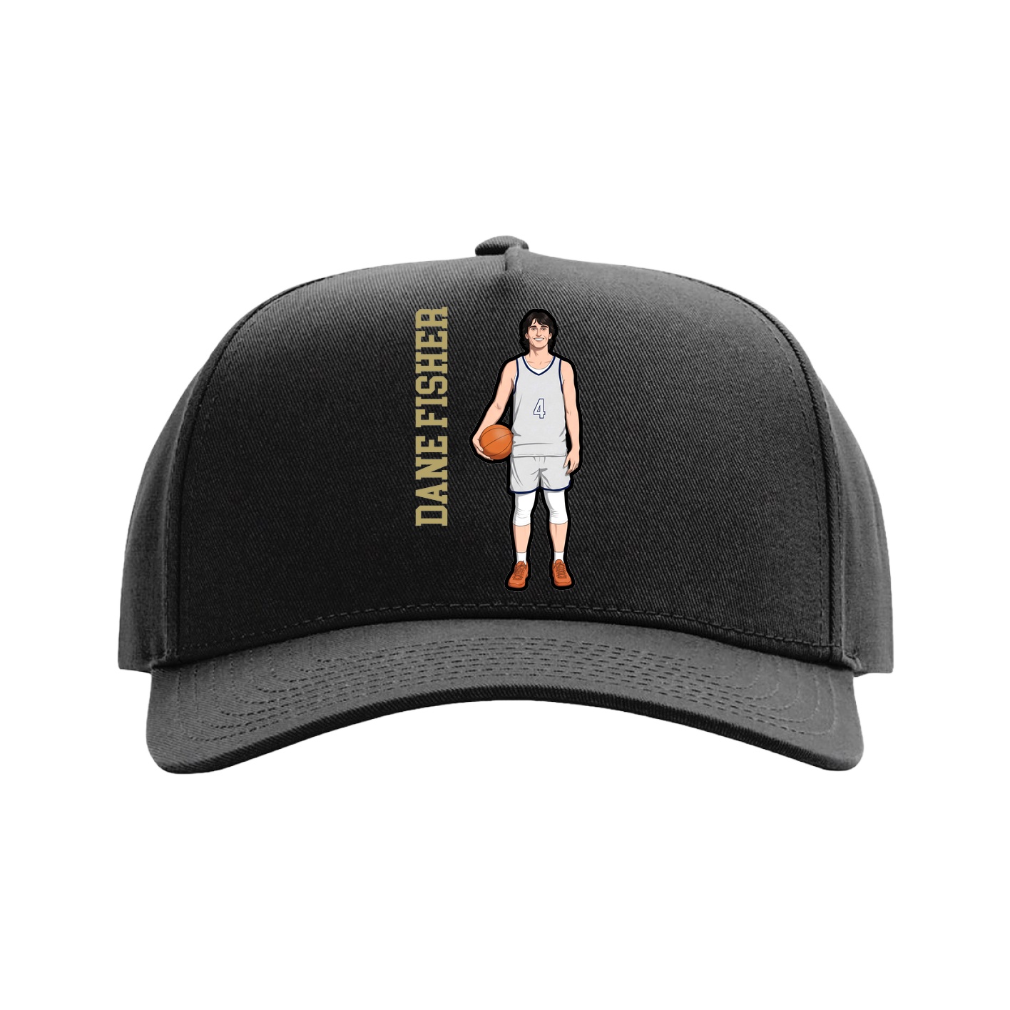 Full Fabric Five-Panel Champ Cap — Name Vertical in Black