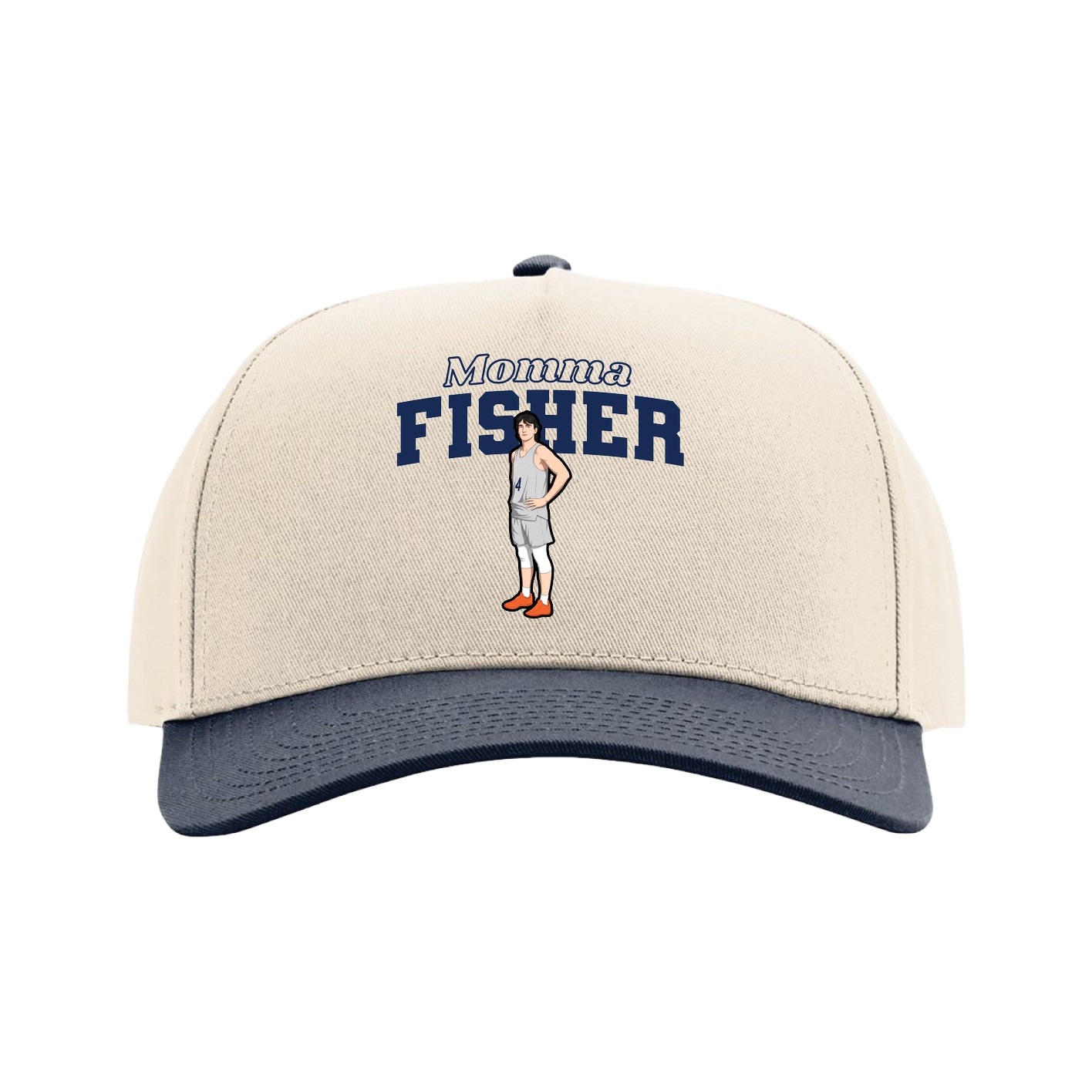 Full Fabric Five-Panel Champ Cap — Mothers Day Block in Cream/Navy