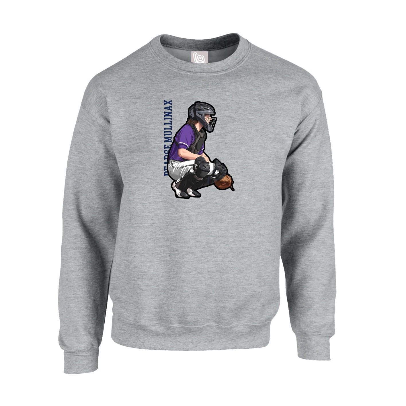 Fleece Crew — Name Vertical in Grey