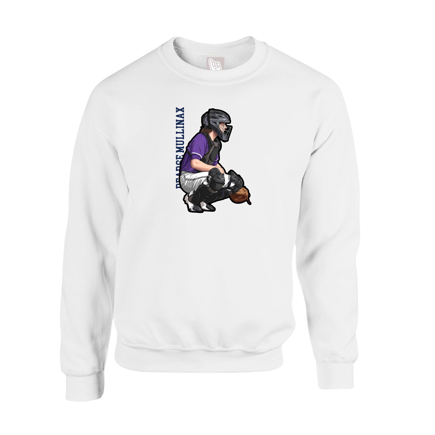 Fleece Crew — Name Vertical in White