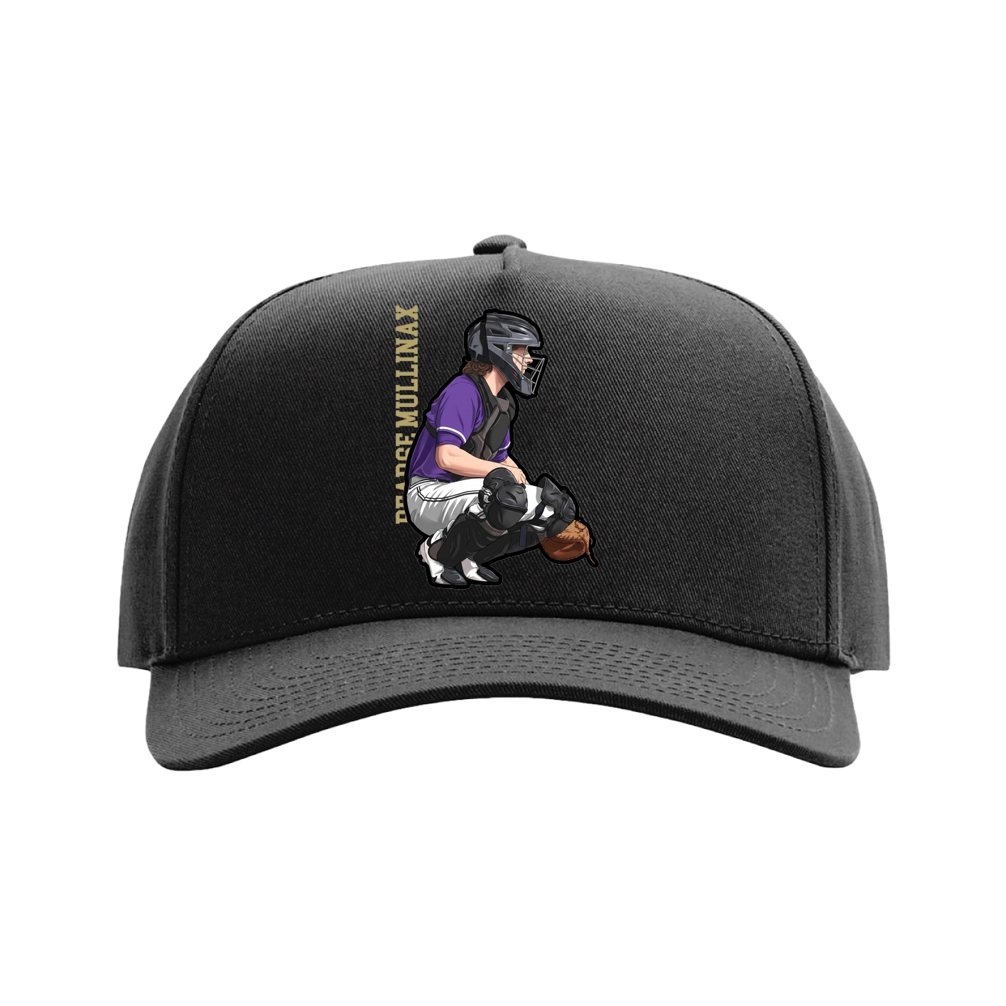 Full Fabric Five-Panel Champ Cap — Name Vertical in Black