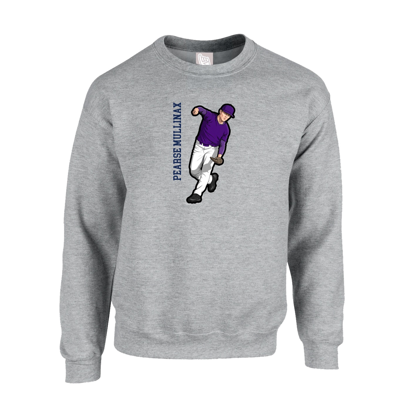 Fleece Crew — Name Vertical in Grey
