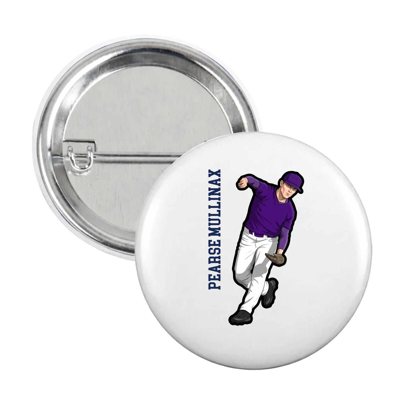 Game Day Button — Name Vertical in White