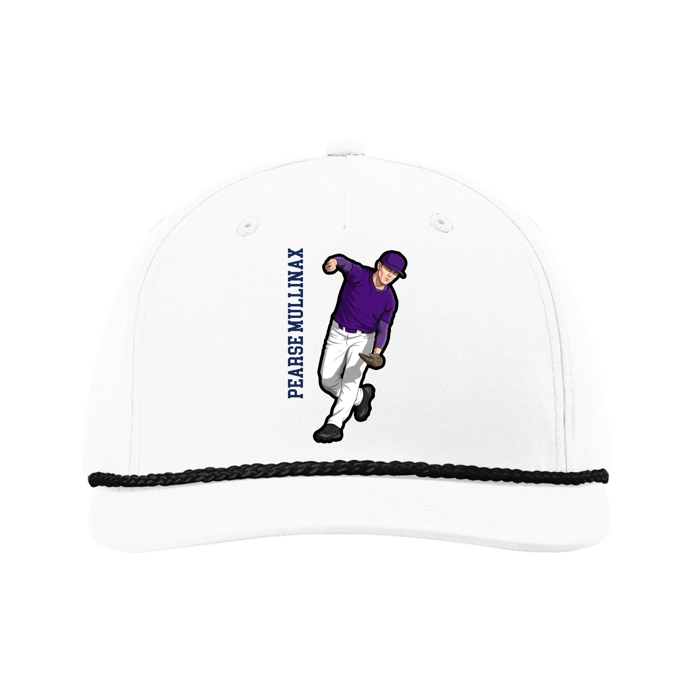 Five-Panel Classic Rope Cap — Name Vertical in White