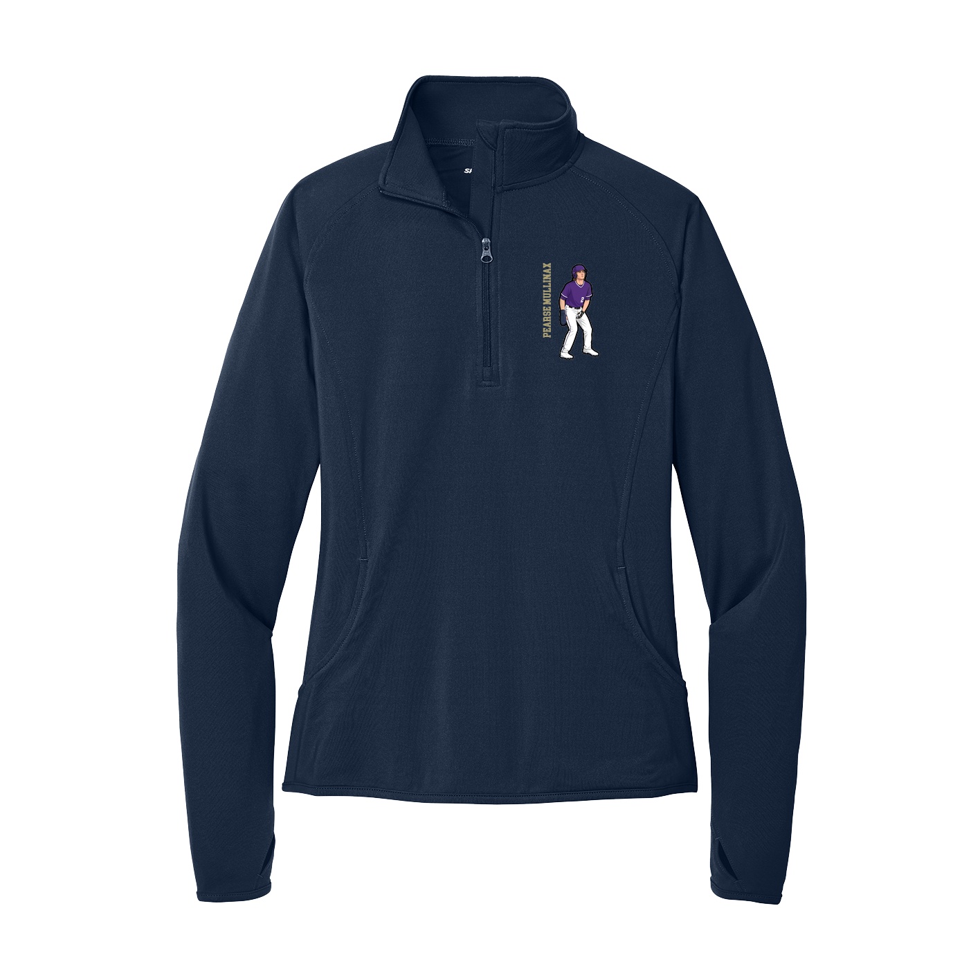 Women's Q-Zip Pullover — Name Vertical in Navy
