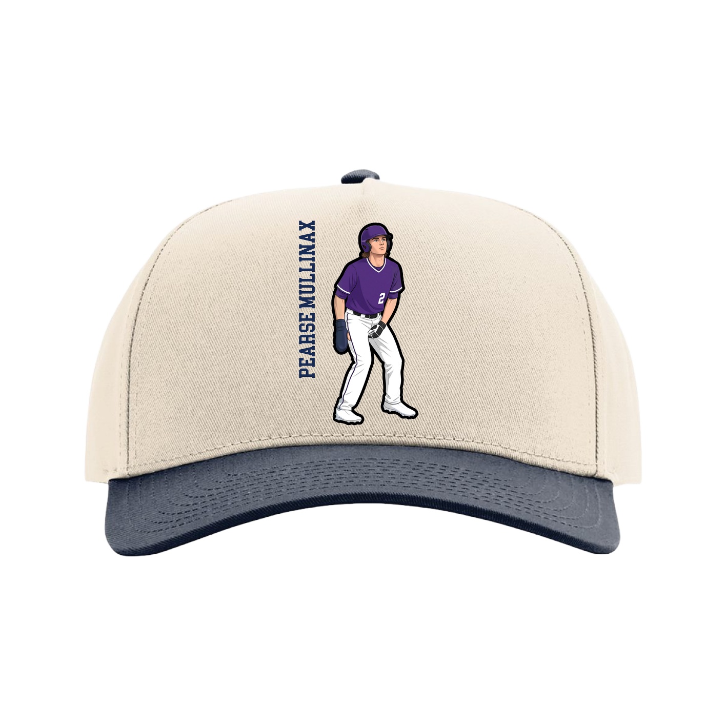 Full Fabric Five-Panel Champ Cap — Name Vertical in Cream/Navy